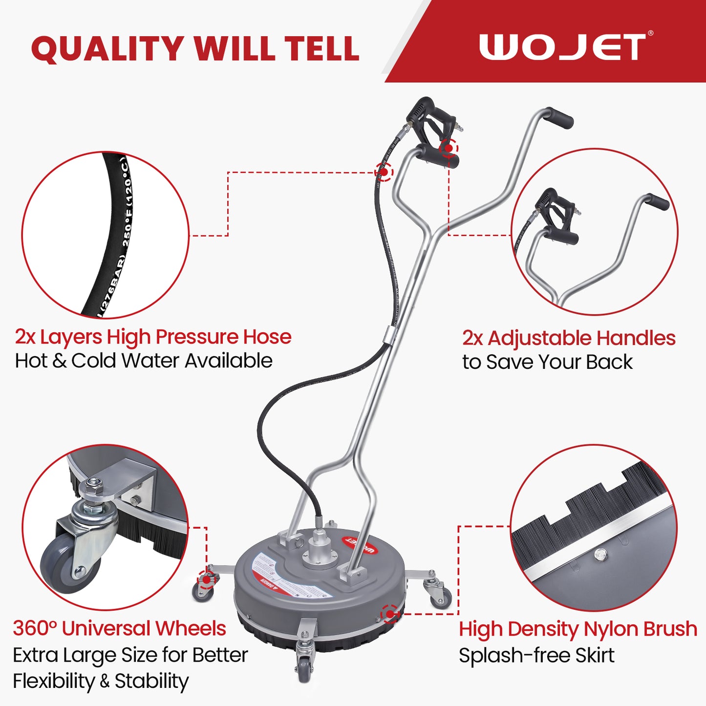 WOJET Limpiador de superficies para lavadora a presión de 18", accesorio para lavadora eléctrica de 4500 Psi para limpieza de entradas PA7603