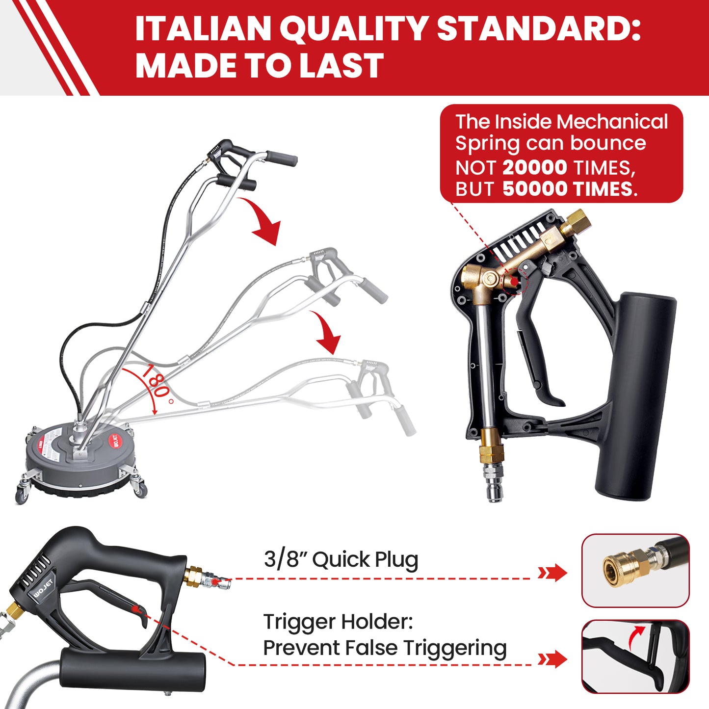 WOJET Limpiador de superficies para lavadora a presión de 18", accesorio para lavadora eléctrica de 4500 Psi para limpieza de entradas PA7603