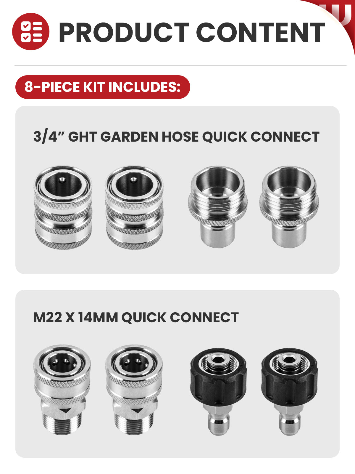 WOJET Pressure Washer Quick Connect Kit, M22 14mm Quick Connect Pressure Washer Fittings, M22 to 3/8 Quick Connect, Pressure Washer Adapter Set, Stainless Steel Hose Adapter