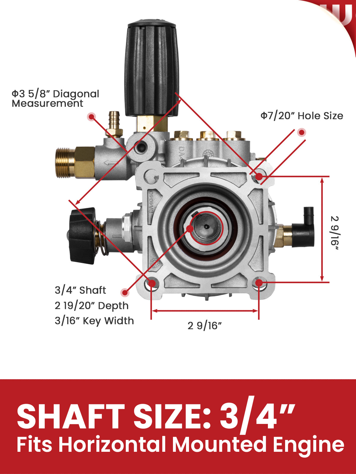 WOJET Pressure Washer Pump, 3/4" Shaft, 3400PSI 2.5GPM, Horizontal Power Washer Pump With Anti-seize, Self-Priming, Replacement Pressure Washer Pump Kit for Dewalt, Simpson, Craftsman, Honda, Generac