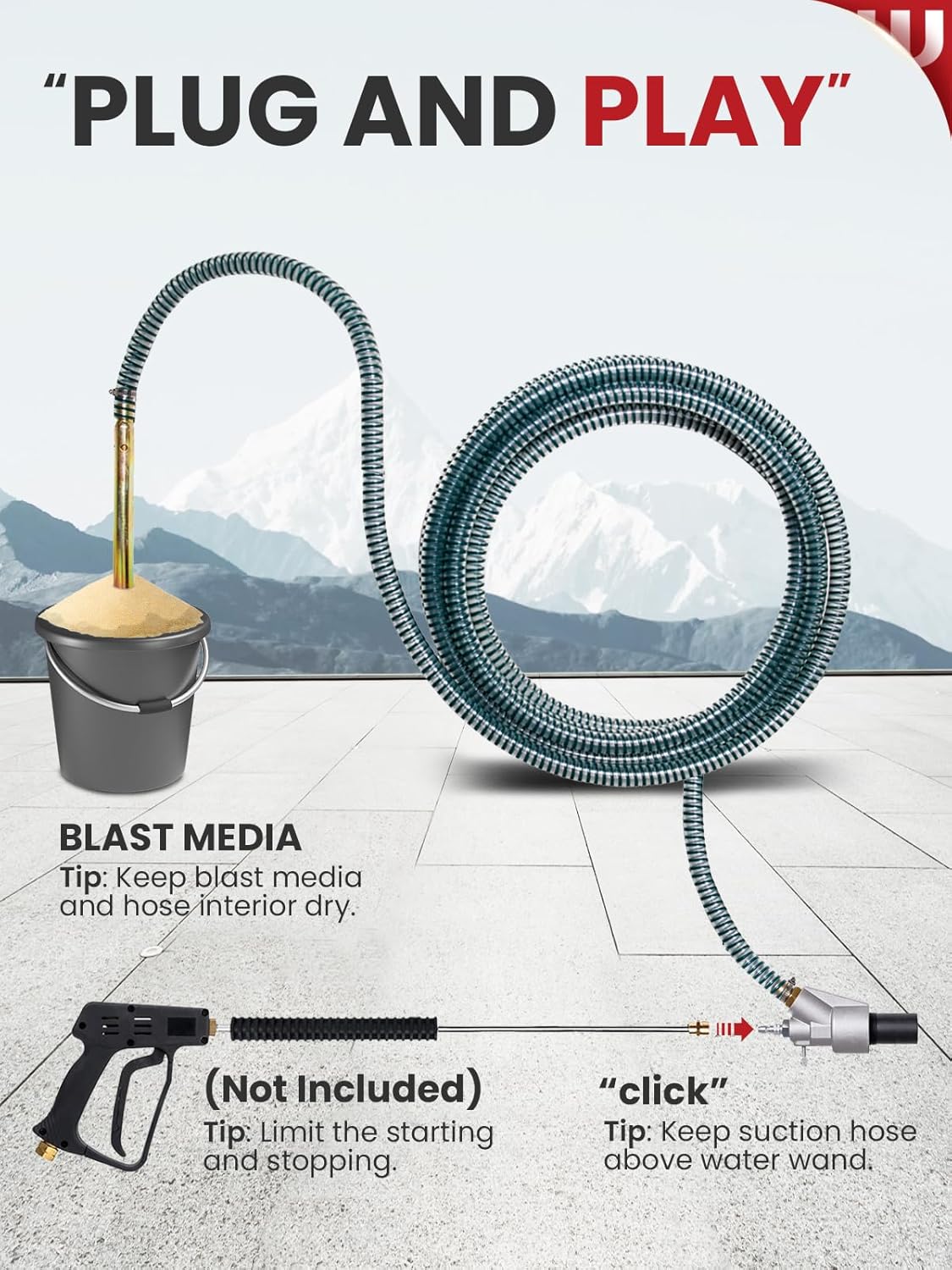 Kit de chorro de arena WOJET, accesorio para chorro de arena húmedo, 5000 PSI, desconexión rápida de 1/4 de pulgada