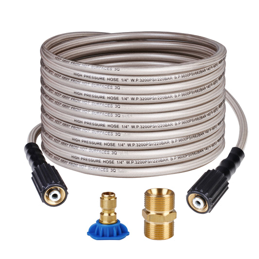 Manguera de lavadora a presión WOJET 3200 PSI 25 pies 1/4 "M22-14 mm rosca de latón reemplazo universal para la mayoría de lavadoras a presión PA7261 