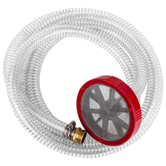 2M Pressure Washer Suction Hose with Strainer – Self-Priming, One-End Filter, for Water Bucket/Tank Intake