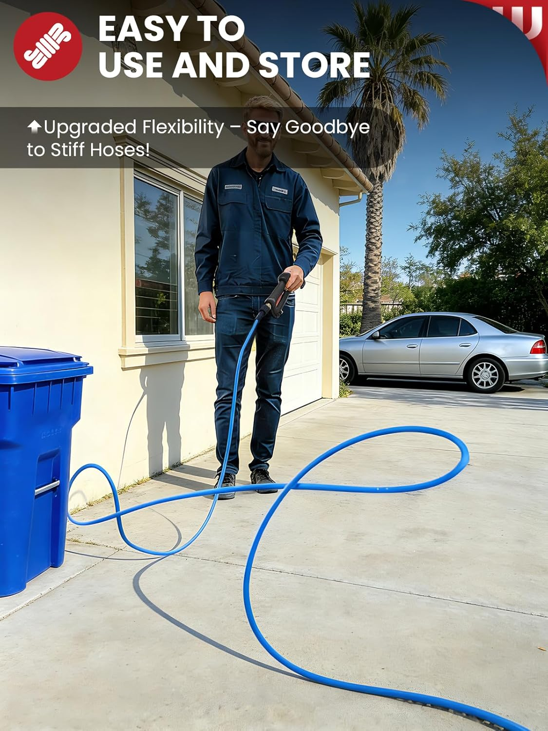 WOJET Pressure Washer Hose 25ftx1/4”, Ultra Flexible Replacement Hose for Ryobi Greenworks Models, Power Washer Hose with M22 14mm Fitting, High Pressure Hose fits Electric Power Washers, 3200PSI