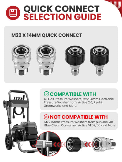 WOJET Juego de adaptadores para lavadora a presión, kit de desconexión rápida, giratorio M22 a conexión rápida de 3/8'', 3/4" a liberación rápida, conversión de M22 a M22 