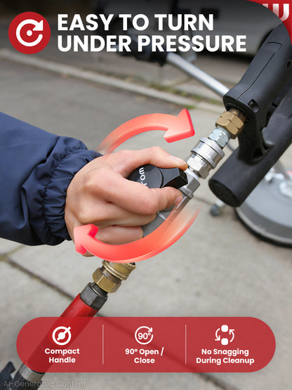 Ball Valve Pressure Washer, Industrial-Grade DN10 Shutoff Ball Valve, Quick Switching Between Surface Cleaner/Gun, 3/8" Quick-Connect, Stainless Steel, 5000PSI for Pressure Washing, Soft Washing