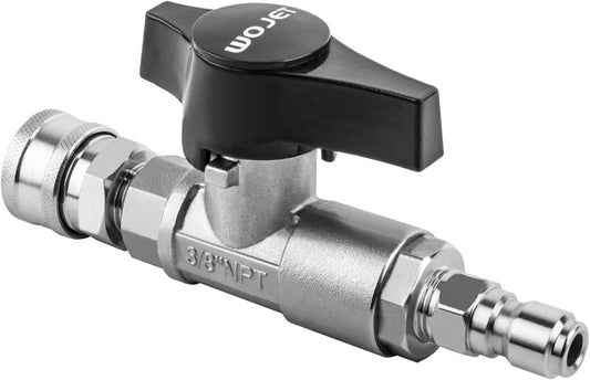 Ball Valve Pressure Washer, Industrial-Grade DN10 Shutoff Ball Valve, Quick Switching Between Surface Cleaner/Gun, 3/8" Quick-Connect, Stainless Steel, 5000PSI for Pressure Washing, Soft Washing