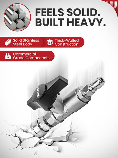 Ball Valve Pressure Washer, Industrial-Grade DN10 Shutoff Ball Valve, Quick Switching Between Surface Cleaner/Gun, 3/8" Quick-Connect, Stainless Steel, 5000PSI for Pressure Washing, Soft Washing