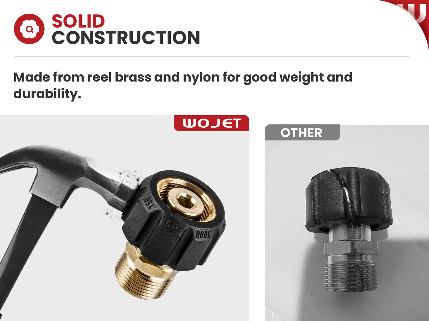 Adaptador para lavadora a presión WOJET, rosca hembra métrica M22-15 mm a conector macho M22-14 mm, acopladores para lavadora a presión de 5000 PSI. M22-15 mm FNPT a M22-14 mm MNPT 