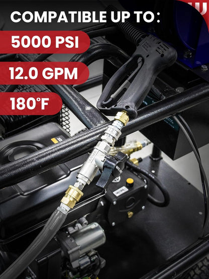 Ball Valve Pressure Washer, Industrial-Grade DN10 Shutoff Ball Valve, Quick Switching Between Surface Cleaner/Gun, 3/8" Quick-Connect, Stainless Steel, 5000PSI for Pressure Washing, Soft Washing