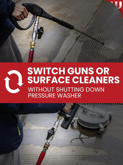 Ball Valve Pressure Washer, Industrial-Grade DN10 Shutoff Ball Valve, Quick Switching Between Surface Cleaner/Gun, 3/8" Quick-Connect, Stainless Steel, 5000PSI for Pressure Washing, Soft Washing