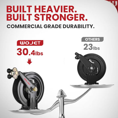 Pressure Washer Hose Reel 50 ft x 3/8 in, Retractable Hose Reel for Water/Air/Oil, Heavy Duty Hose Reel in Steel, Power Washer Reel with Dual Arm, Auto Rewind, Max 4000PSI (Without Hose)