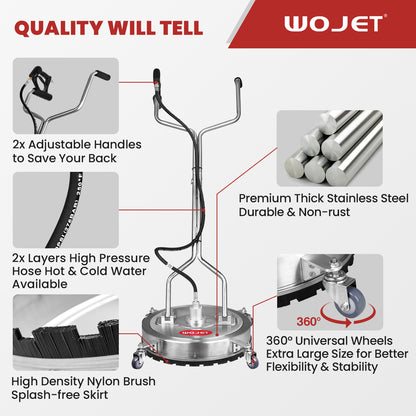 WOJET Limpiador de superficies de lavadora a presión de 22 pulgadas, accesorio de lavadora eléctrica de acero inoxidable de 4500 Psi para limpieza de entradas PA7604