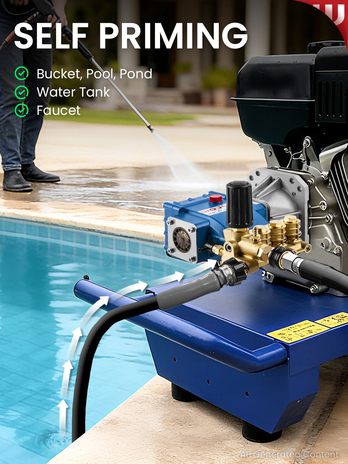 WOJET Triplex Plunger Pressure Washer Pump, 4400PSI 4.0GPM, 1" Shaft, Self-Priming, Horizontal Replacement Pump Kit for Honda GX270 GX340, Dewalt 4000/4200PSI, Simpson PS60869, Generac 9-13HP Engines