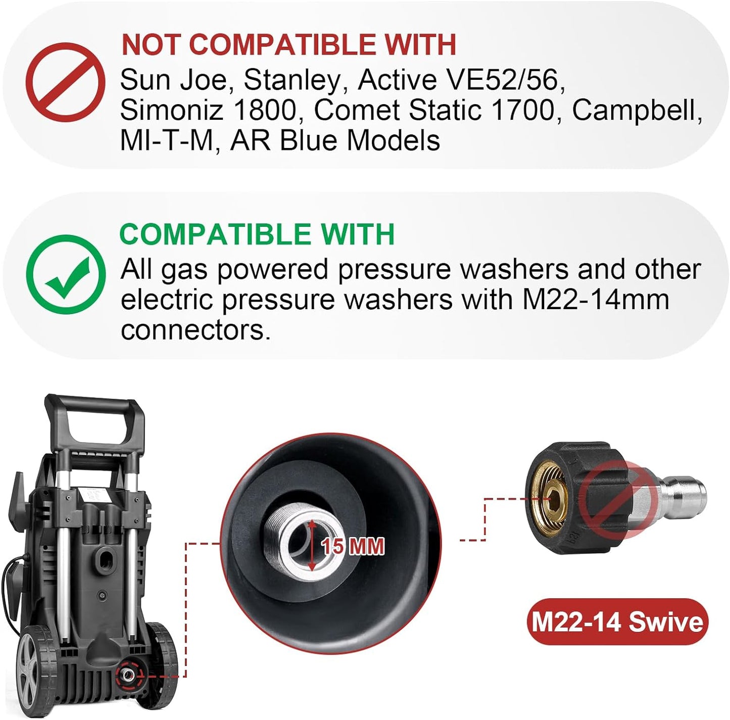 WOJET Juego de adaptadores para lavadora a presión, kit de desconexión rápida, giratorio M22 a conexión rápida de 3/8'', 3/4" a liberación rápida, conversión de M22 a M22 