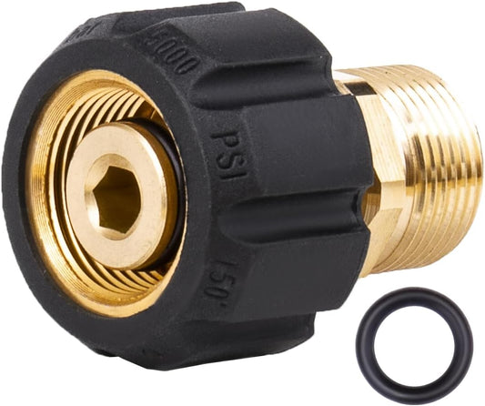 WOJET Pressure Washer Adapter, Metric M22-15mm Female Thread to M22-14mm Male Fitting, 5000 PSI Pressure Washer Couplers. M22-15mm FNPT to M22-14mm MNPT