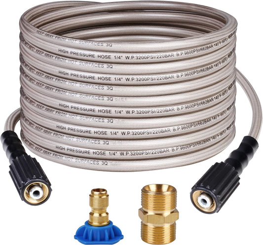 WOJET 3200 PSI 25 FT Pressure Washer Hose 1/4" M22-14mm Brass Thread Universal Replacement for Most Pressure Washers PA7261