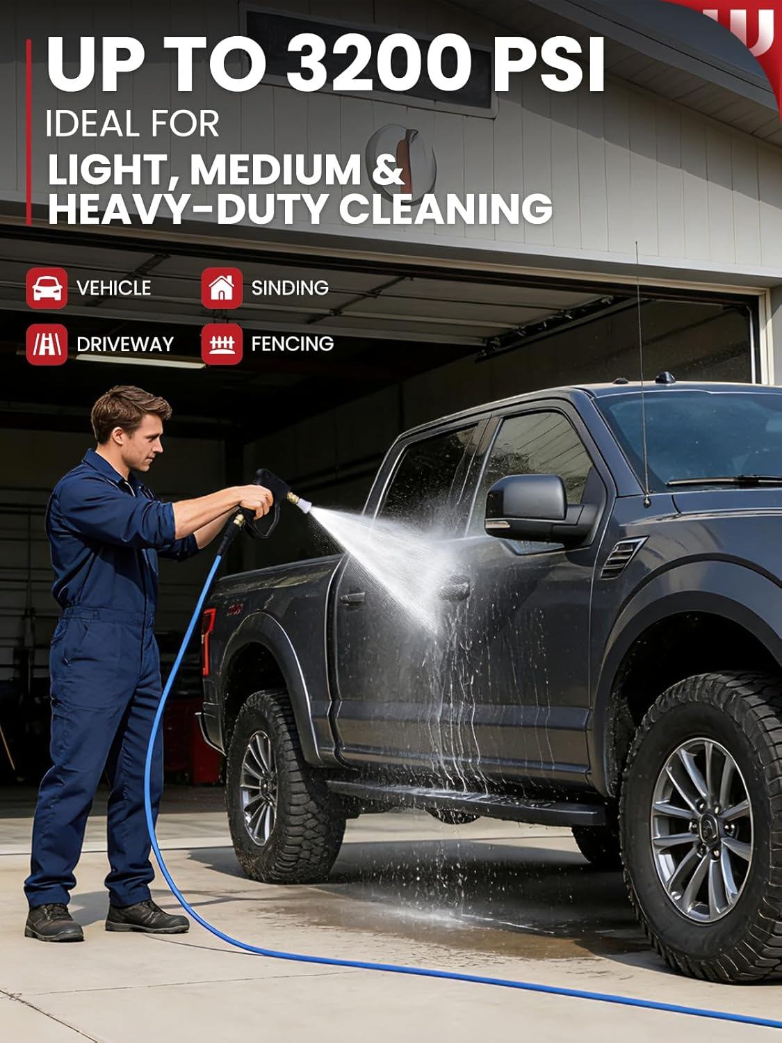 WOJET Pressure Washer Hose 25ftx1/4”, Ultra Flexible Replacement Hose for Ryobi Greenworks Models, Power Washer Hose with M22 14mm Fitting, High Pressure Hose fits Electric Power Washers, 3200PSI